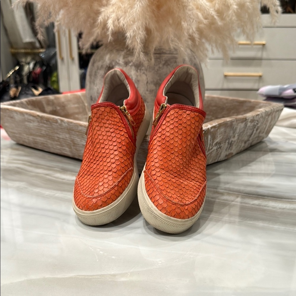Orange Textured Slip-On Sneakers